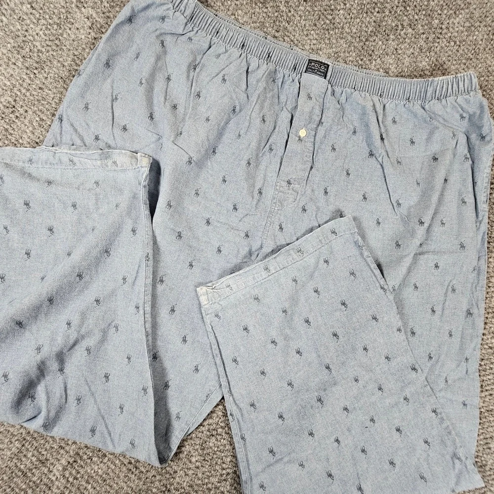 Polo Ralph Lauren Mens XL Pajama Pants Blue Cotton Chambray All Over Pony‎ Logo